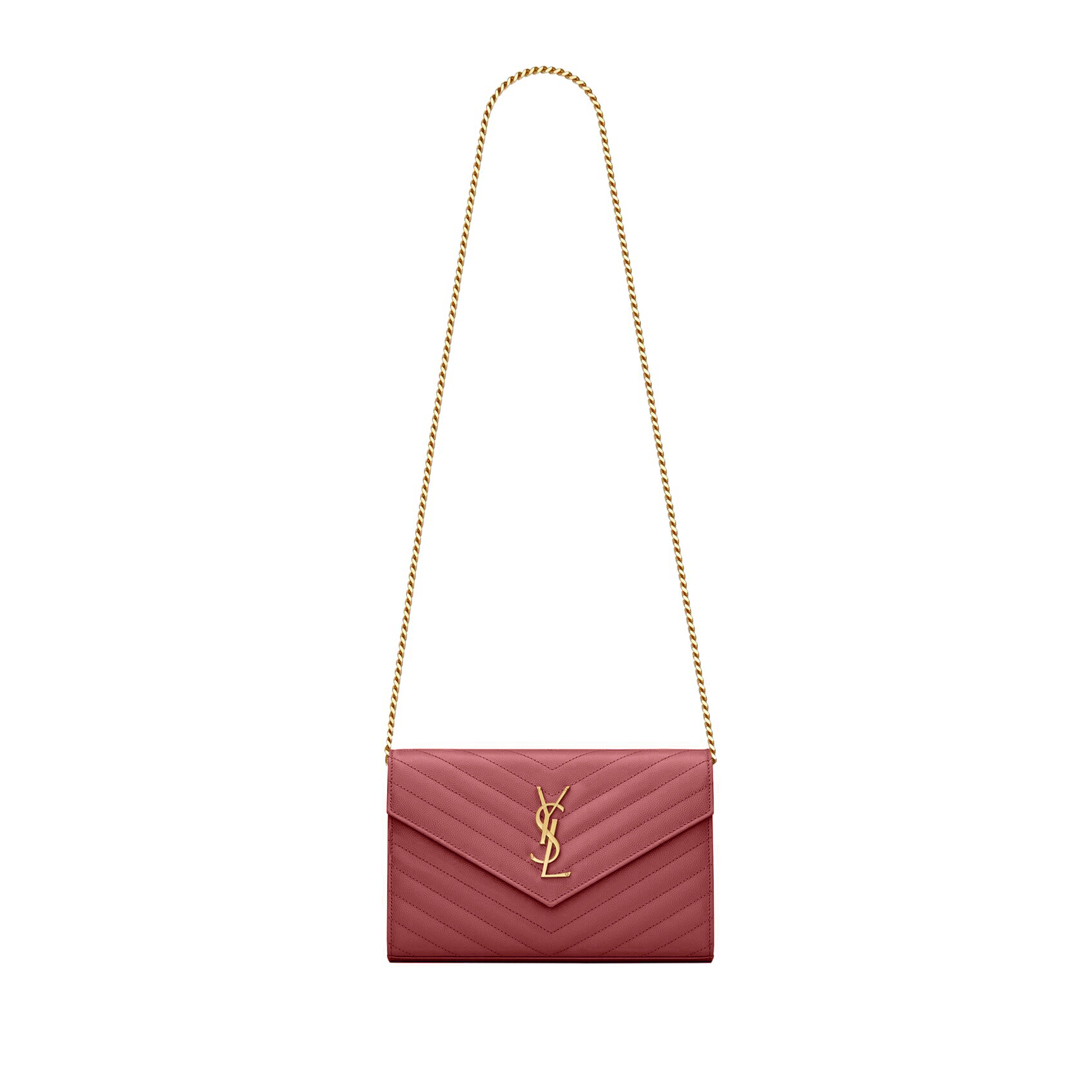 YSL CLASSIC CASSANDRE CHAIN WALLET IN GRAIN DE POUDRE LEATHER 377828BOW016008 (22.5*14*4cm)